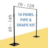 DELUXE-10 Panel Black Anodized Pipe and Drape Kit / Backdrop - 6-14 Feet Tall (Adjustable) Comes W/ 3 Piece Uprights for Maximum Height Adjustment