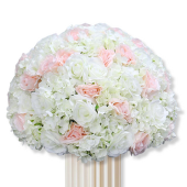 LUXE White & Pink Artificial Rose & Hydrangea Mixed Floral Table Centerpiece - 24 Inches
