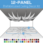 12 Panel Kit - Prefabricated Ceiling Drape Kit - 20ft Diameter - Select Drop, Fabric kind, and Color! Option for all Attachments!