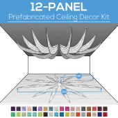 12 Panel Kit - Prefabricated Ceiling Drape Kit - 36ft Diameter - Select Drop, Fabric kind, and Color! Option for all Attachments!