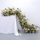 LUXE Colorful Daisy, Poppy & Green Leaves Mixed Table Runner - 99 Inches