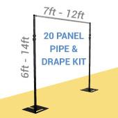 DELUXE-20 Panel Black Anodized Pipe and Drape Kit / Backdrop - 6-14 Feet Tall (Adjustable) Comes W/ 3 Piece Uprights for Maximum Height Adjustment