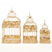 Metal Square Hexagon Gold Wedding Birdcage - Sets of 3 - Gold