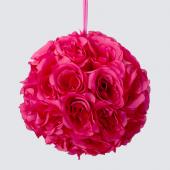 Decostar™ Rose Silk Flower Pomander Kissing Ball 10" - Fuchsia