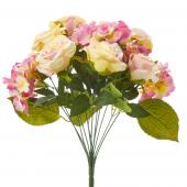 Artificial Rose & Hydrangea Bouquet - Ivory/Pink