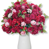 LUXE Red Rose, Hydrangea & Berry Flower Mixed Green Leaf Table Centerpiece - Choose Your Size!
