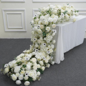 LUXE White Rose, Babysbreath & Poppy Mixed Table Runner - 87 Inches
