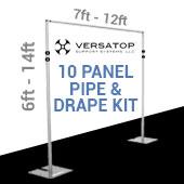 Versatop™ 2.0® - DELUXE-10 Panel Pipe and Drape Kit / Backdrop - 6-14 Feet Tall (Adjustable) Comes W/ 3 Piece Uprights for Maximum Height Adjustment