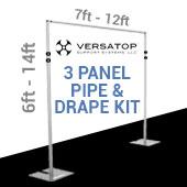 Versatop™ 2.0® - DELUXE-3 Panel Pipe and Drape Kit / Backdrop - 6-14 Feet Tall (Adjustable) Comes W/ 3 Piece Uprights for Maximum Height Adjustment