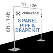 Versatop™ 2.0® - DELUXE-8 Panel Pipe and Drape Kit / Backdrop - 6-14 Feet Tall (Adjustable) Comes W/ 3 Piece Uprights for Maximum Height Adjustment