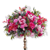 LUXE Hot Pink Rose & Green Eucalyptus Leaves Mixed Floral Table Centerpiece - 24 Inches