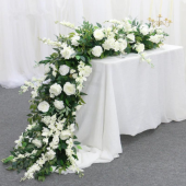 LUXE White Rose, Delphinium & Greenery Mixed Table Runner - 83 Inches