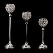 Decostar™ Crystal Ball Candle Holder Stand Set of 3 - Silver