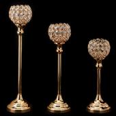 Decostar™ Crystal Ball Candle Holder Stand Set of 3 - Gold