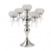DECOSTAR™ 27½in 5 Arm Crystal Metal Candle Holder - Silver