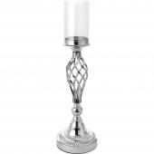 DECOSTAR™ 23.5in Twisted Metal Candle Holder With Cylinder Hurricane 23½" - Silver