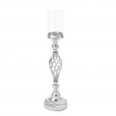 DECOSTAR™ 26in Twisted Metal Candle Holder With Cylinder Hurricane 26" - Silver