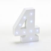 Decostar™ Wooden Vintage LED Marquee Freestanding Number 4 - White
