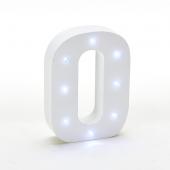 Decostar™ Wooden Vintage LED Marquee Freestanding Number 0 - White