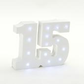 Decostar™ Wooden Vintage LED Marquee Freestanding Number 15 - White