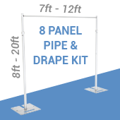 DELUXE-8 Panel Pipe and Drape Kit / Backdrop - 8-20 Feet Tall (Adjustable) Comes W/ 3 Piece Uprights for Maximum Height Adjustment