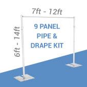 DELUXE-9 Panel Pipe and Drape Kit / Backdrop - 6-14 Feet Tall (Adjustable) Comes W/ 3 Piece Uprights for Maximum Height Adjustment