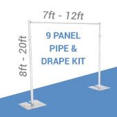 DELUXE-9 Panel Pipe and Drape Kit / Backdrop - 8-20 Feet Tall (Adjustable) Comes W/ 3 Piece Uprights for Maximum Height Adjustment