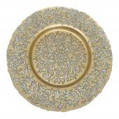 Floral Patten Glass Charger Plate 13" - 8 Pieces - Gold