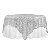 Dazzle Sequin Lace Square Table Topper/Overlay - 90"x90" - Silver