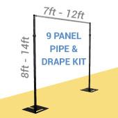 9-Panel Black Anodized Pipe and Drape Kit / Backdrop - 8-14 Feet Tall (Adjustable)