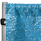 Aqua Blue Sequin Backdrop Curtain w/ 4" Rod Pocket by Eastern Mills - 12ft Long x 4.5ft Wide