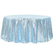 120" Round Sequin Tablecloth - Baby Blue