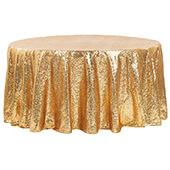 120" Round Sequin Tablecloth - Gold