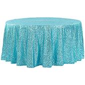 120" Round Sequin Tablecloth - Turquoise