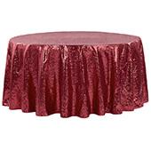 132" Round Sequin Tablecloth - Burgundy