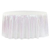 132" Round Sequin Tablecloth - Iridescent White