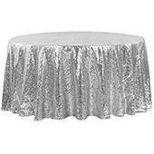 132" Round Sequin Tablecloth - Silver