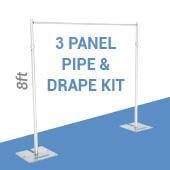 3-Panel Pipe and Drape Kit / Backdrop - 8 Feet Tall (Fixed)