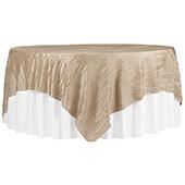 Accordion Crushed Taffeta - 85"x85" Square Table Topper/Overlay - Champagne