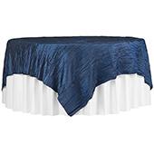 Accordion Crushed Taffeta - 85"x85" Square Table Topper/Overlay - Navy Blue