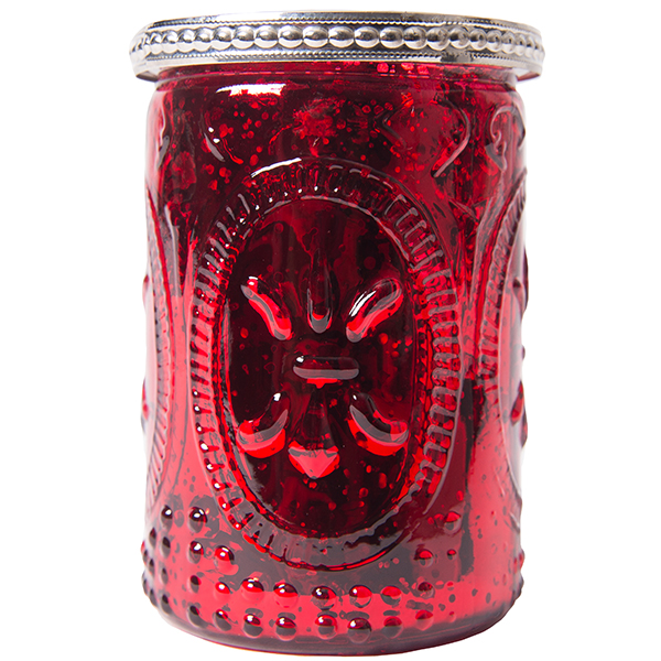 Glass Candle Holder w/ Metal Trim 4" 6 PACK Red