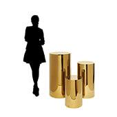 3 Piece Set of Metal Cylinder Pedestals Display - Gold
