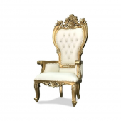 Monarch Throne Chair - Ivory Vinyl/Gold Frame
