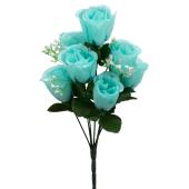 Artificial Rose Bud Bush 12"  - Dozen -  Turquoise