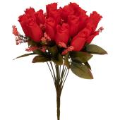 Artificial 18 Head Rose Bud Bush 15" - Red