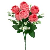 Artificial 5 Head Rose Bush 12" - Pink