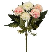 Artificial 6 Head Snowball Bush 12" - Ivory and Pink