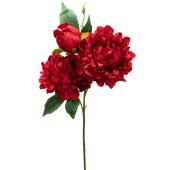 Artificial 3 Head Peony Stem 24" - Red