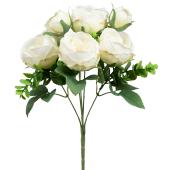 7 Head Cabbage Rose Bush 12" - White