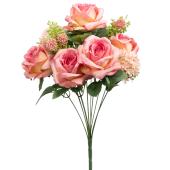 12 Head Bulgarian Rose And Snow Ball Hydrangea Bush 19\" - Fuchsia & Pink